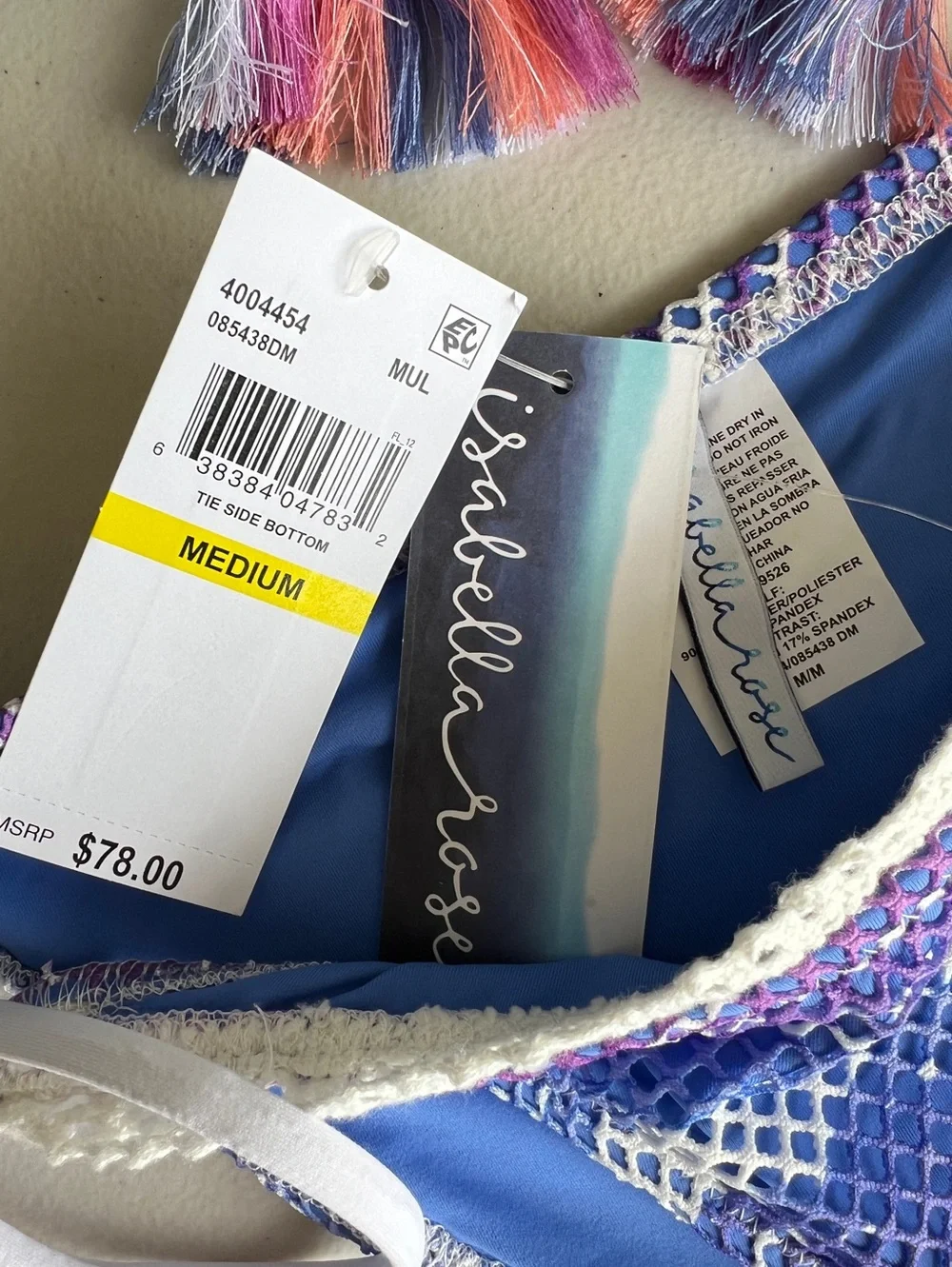Isabella Rose mesh tassels sliding triangles bikini set size M